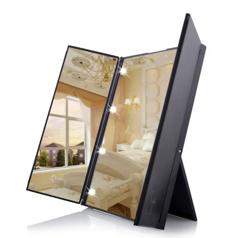 Compact Folding Pocket Makeup Mirror with LED Lights