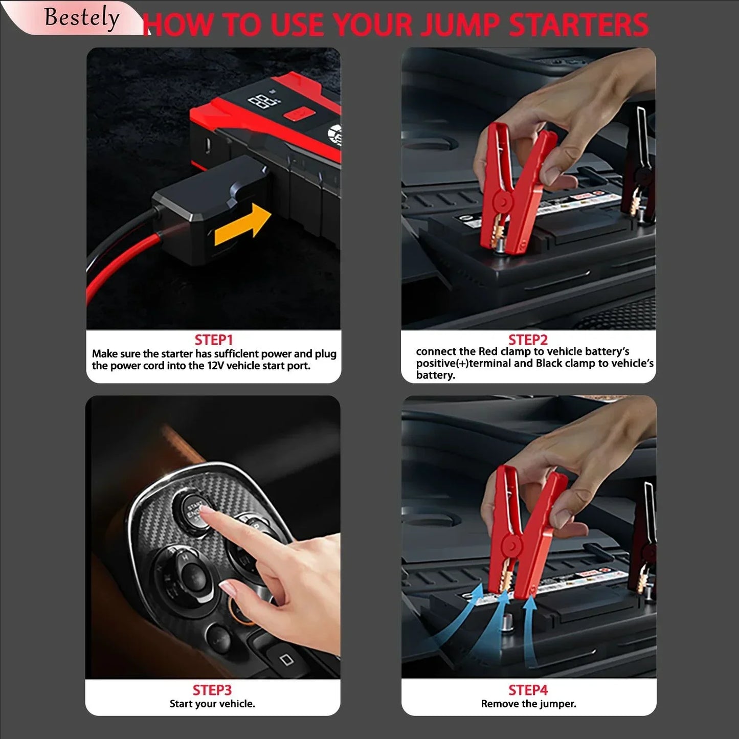 Bestely 12V 99800mAh 3000A Car Jump Starter Car Battery Starters Portable Power Bank 12V Starting Device Petrol Diesel Car Peaceful Pleasures Health and Wellness
