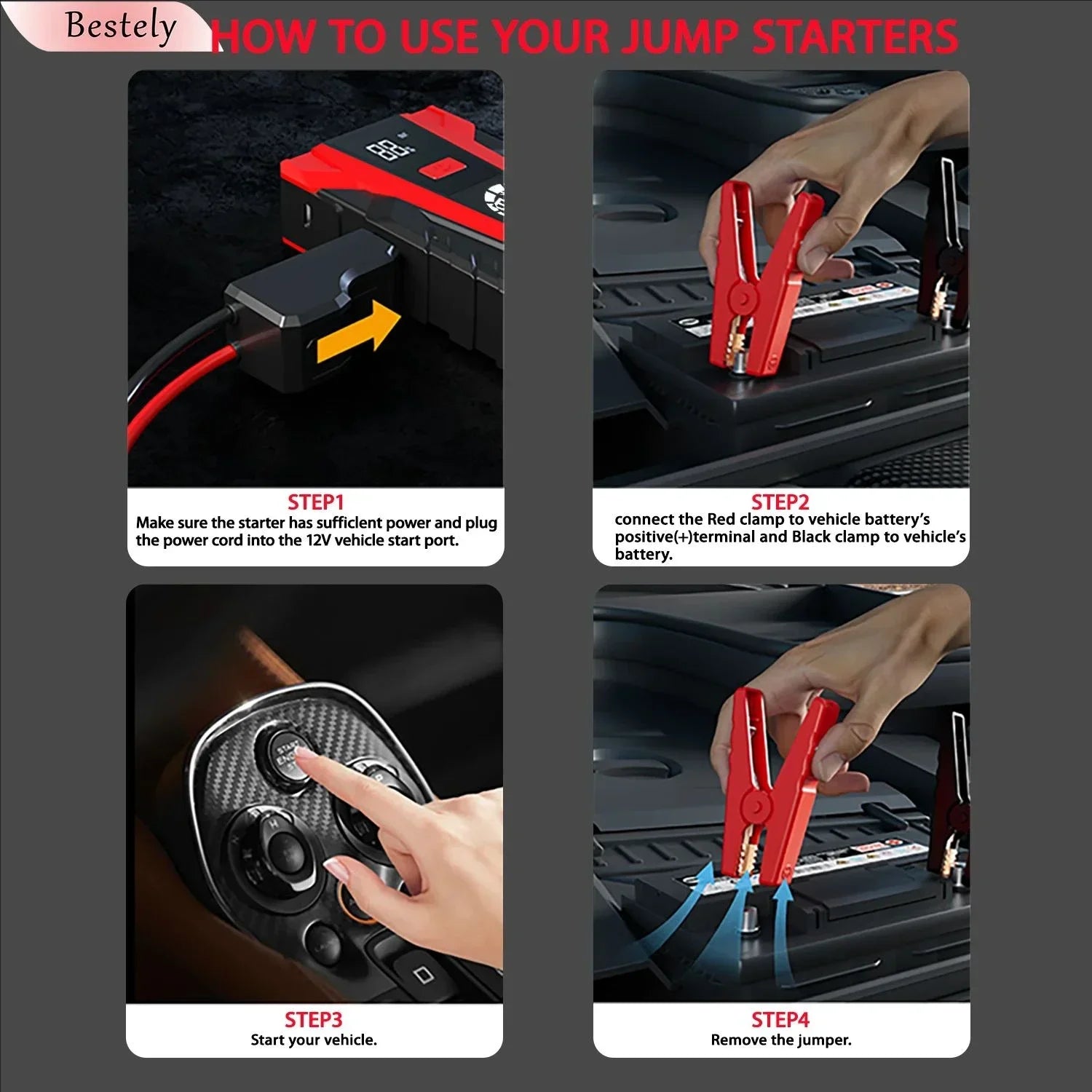 Bestely 12V 99800mAh 3000A Car Jump Starter Car Battery Starters Portable Power Bank 12V Starting Device Petrol Diesel Car Peaceful Pleasures Health and Wellness