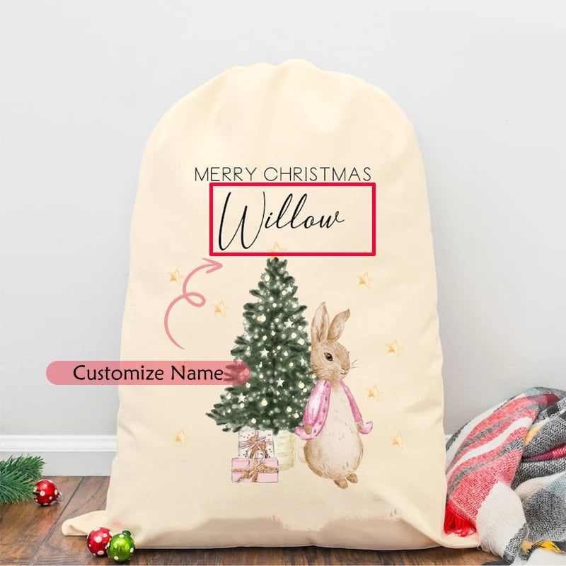 Personalised Bunny Santa Christmas Stocking Sack | Kids Gift