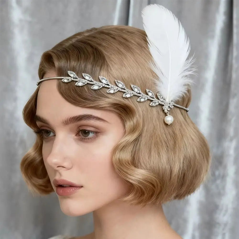 Retro Rhinestone Feather Hairband – Unisex Gold & Silver