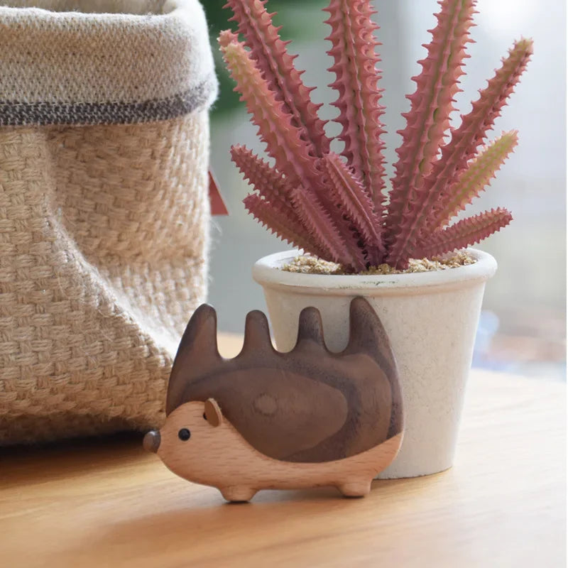 Massage Comb Cartoon Hedgehog Black Walnut Wood Meridian-unblocking Comb Creative Cartoon Animal Portable Wooden Head Care Comb Peaceful Pleasures Health and Wellness