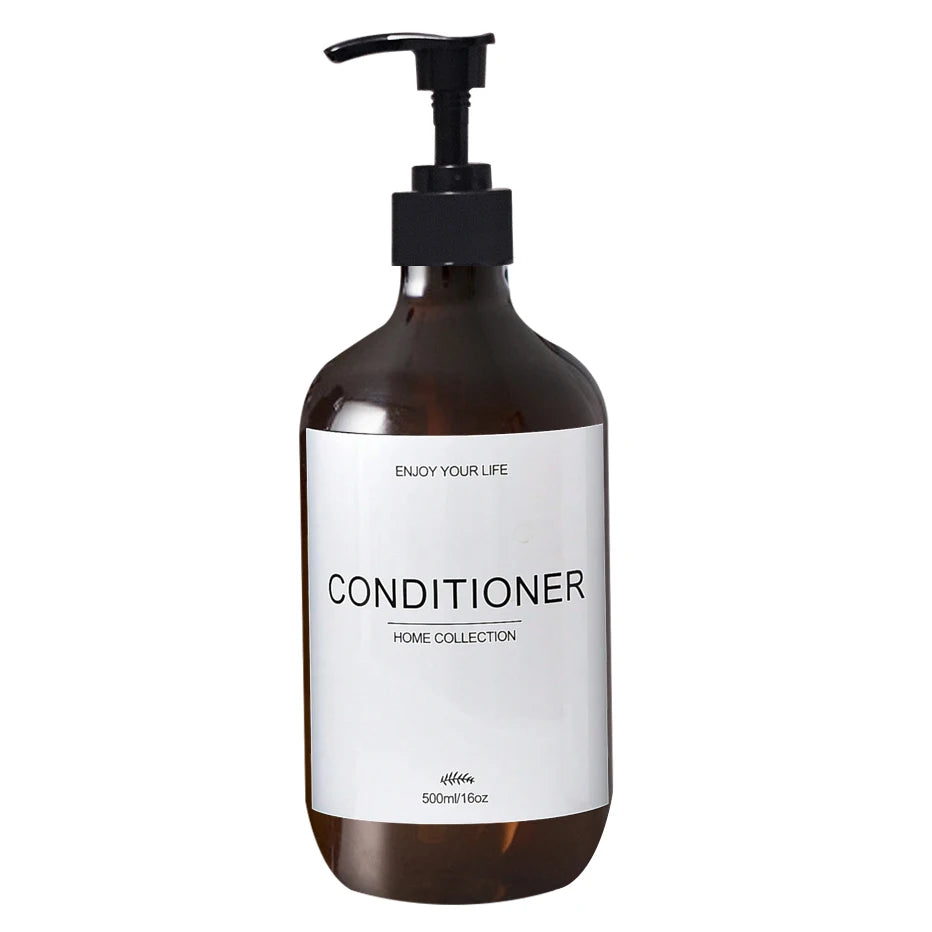 500ml Shampoo Body Wash Conditioner Dispenser Bottle Bathroom Waterproof Pre-Labeled Refillable Shampoo Bottle Soap Container Peaceful Pleasures Health and Wellness A-Amber-conditioner 500ml