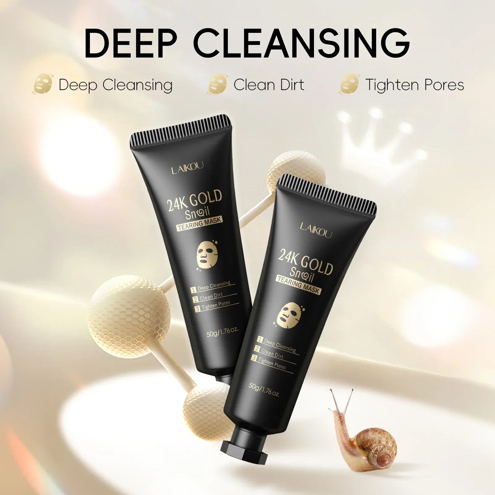 LAIKOU 24K Gold Snail Peel-Off Mask – Pore Cleaner & Blackhead Remover 50g Peaceful Pleasures Health and Wellness