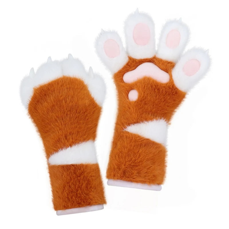 Furry Animal Claw Gloves | Plush Halloween Costume Paw Props