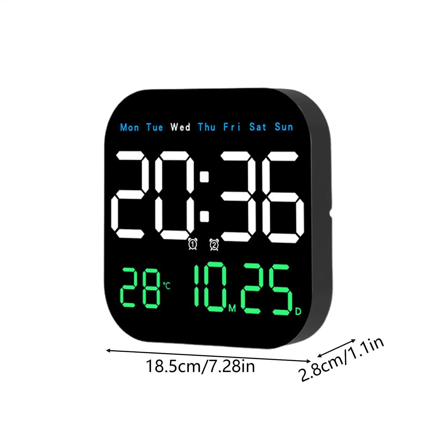 Large Digital Wall Clock LED Remote Control Square Alarm With Temperature And Humidity Auto Dimming Clock For Home Bedroom Peaceful Pleasures Health and Wellness