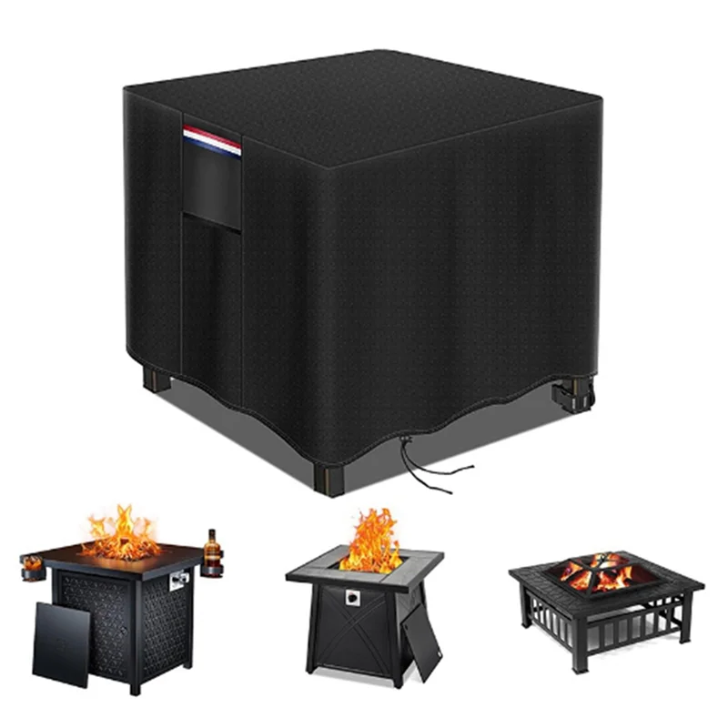 A36T-Fire Pit Cover - Waterproof 420D Square Fire Table Cover For 28-30 Inch Patio Propane Firepit Peaceful Pleasures Health and Wellness Black