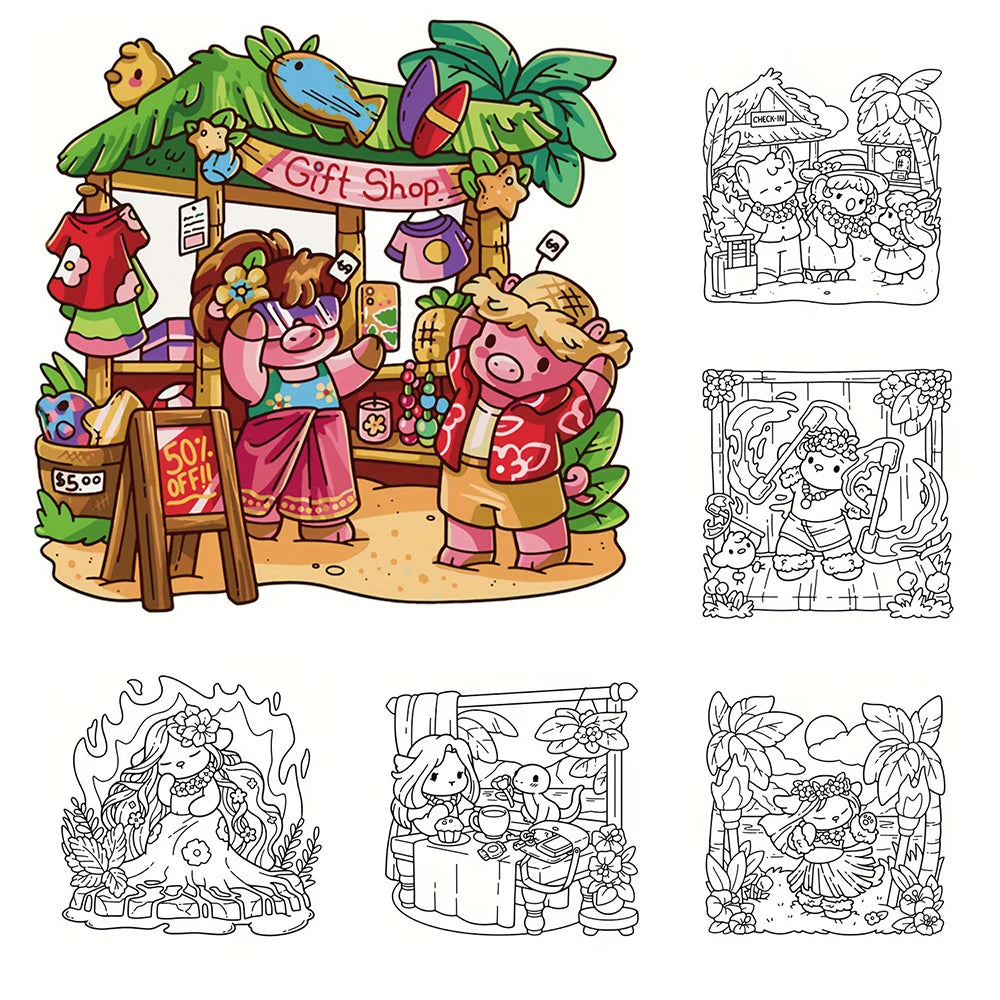 Hawaiian Coloring Book Creative Cute Students Can Decompress Draw