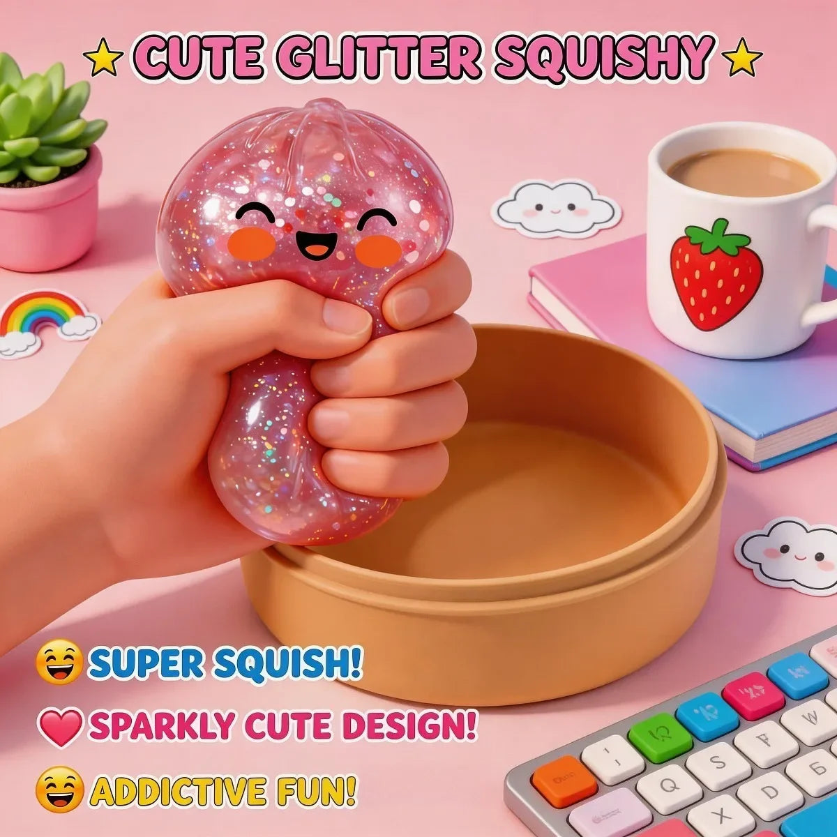 Colorful Crystal Squishy Bun Toy – Slow Rising Kawaii Gift
