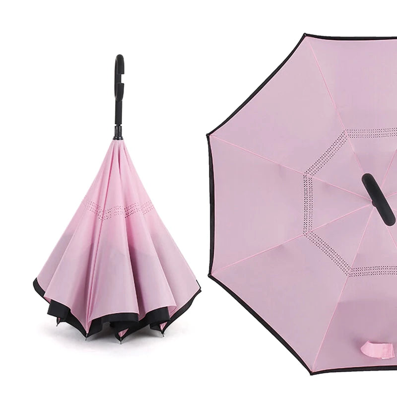 Reverse Double-Layer Long Handle Large Sun & Rain Umbrella