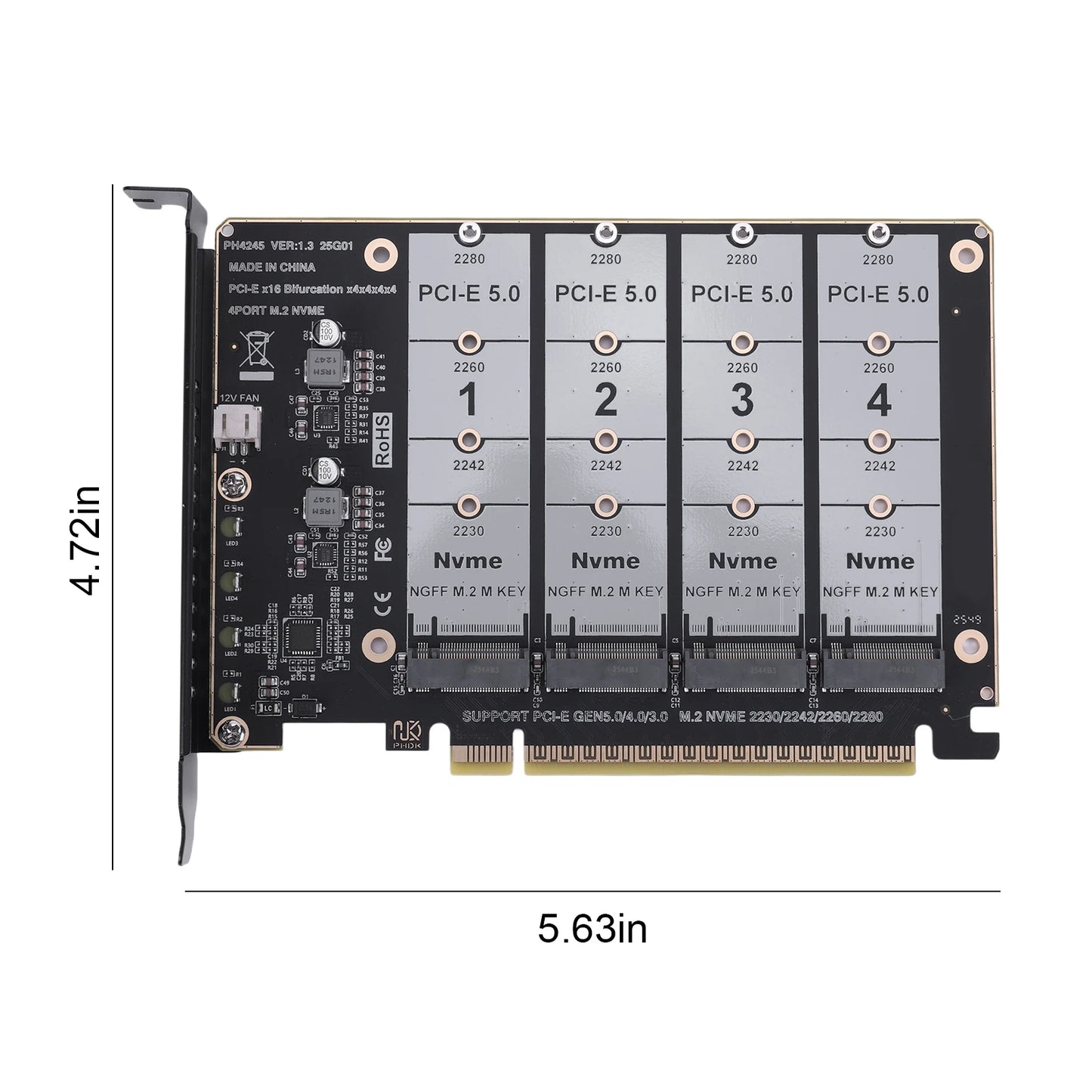 PCIE Express 5.0 Gen5 Gen4 X16 Expansion Card To 4X NVME M.2 NGFF SSD Adapter Card Hard Drive Converter Peaceful Pleasures Health and Wellness