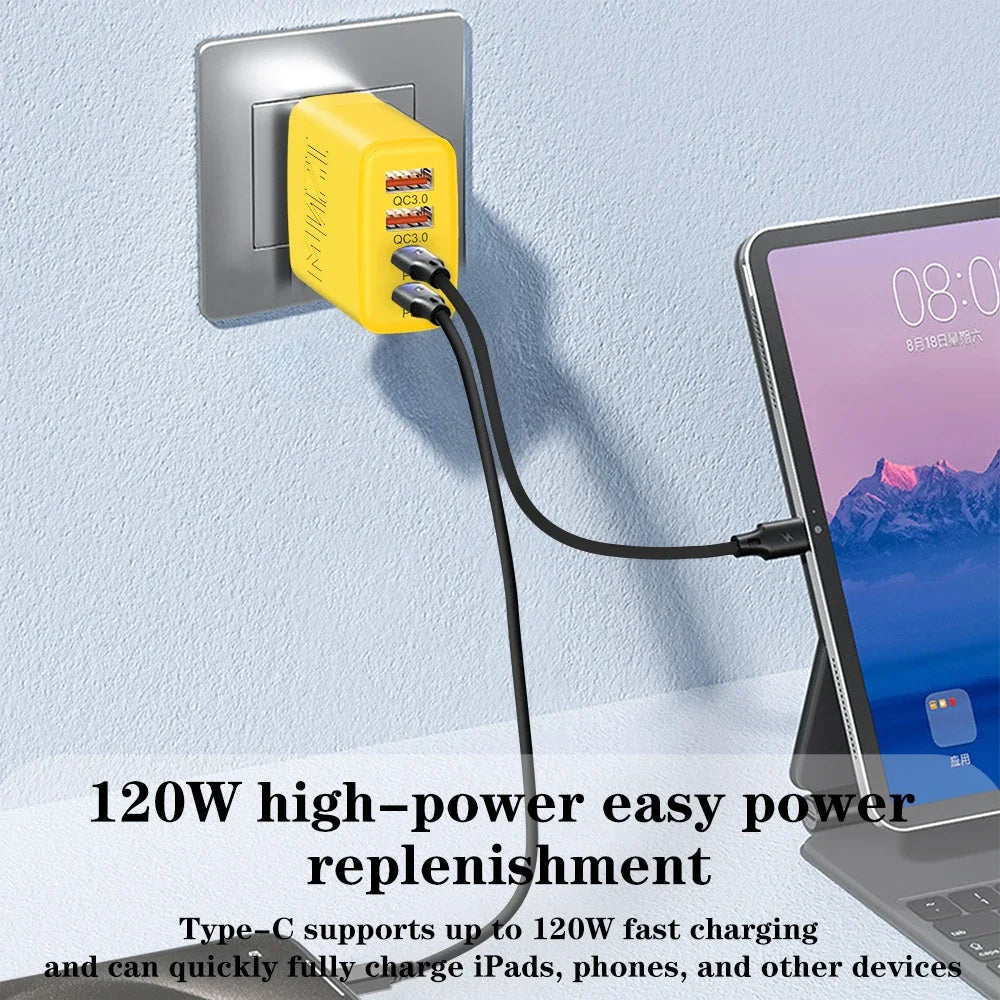 120W 4-Port USB-C PD Fast Charger | iPhone & Samsung
