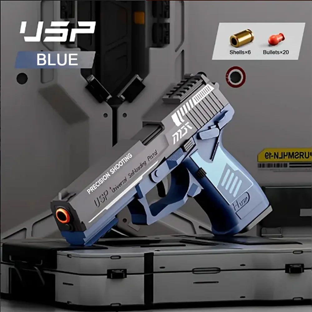 Csnoobs 2011 Continuous Shooting Throwing Shell Toy Gun Radish Gun Revolver Empty Shell Outdoor Game Birthday Gift Peaceful Pleasures Health and Wellness USP-Blue