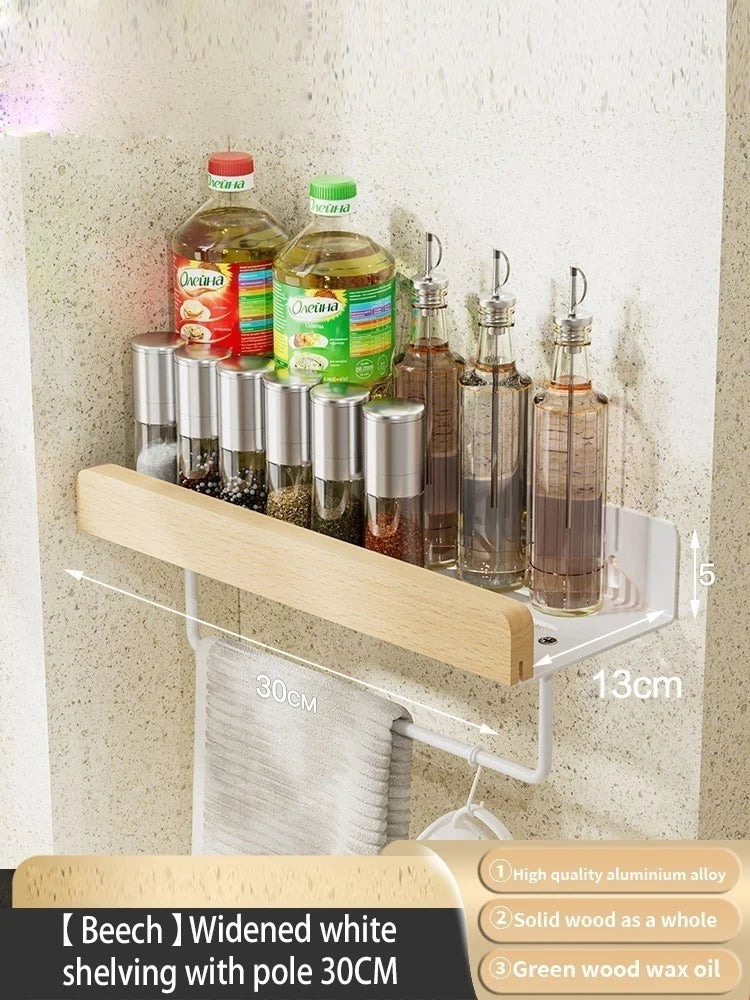 Wood & Aluminum Corner Shelf | Kitchen & Bathroom Wall Organizer