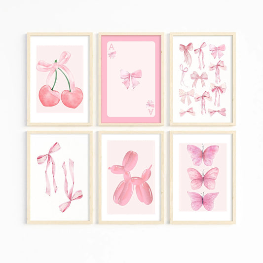 Trendy Pink Wall Art Bows Cherry Balloon Puppy Butterfly Canvas Painting Posters and Prints College Apartment Girl's Room Decor Peaceful Pleasures Health and Wellness