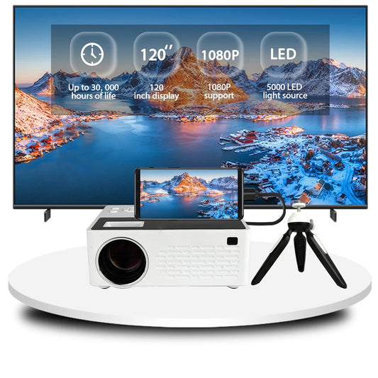 Besus J12C Pro Mini Portable Projector, 1080P Full HD, connects to your cell phone, 120 inch large screen projection for indoor. Peaceful Pleasures Health and Wellness white UK Plug
