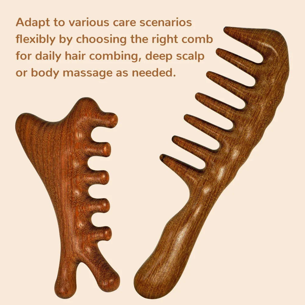 Natural Sandalwood Wide Tooth Massage Comb Set – Anti-Static