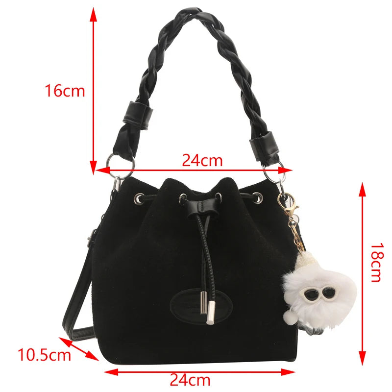 Drawstring Handbag Large Capacity Single Shoulder Bucket Bag Trendy and Fashionable Spring Single-shoulder Crossbody Bucket Bag Peaceful Pleasures Health and Wellness