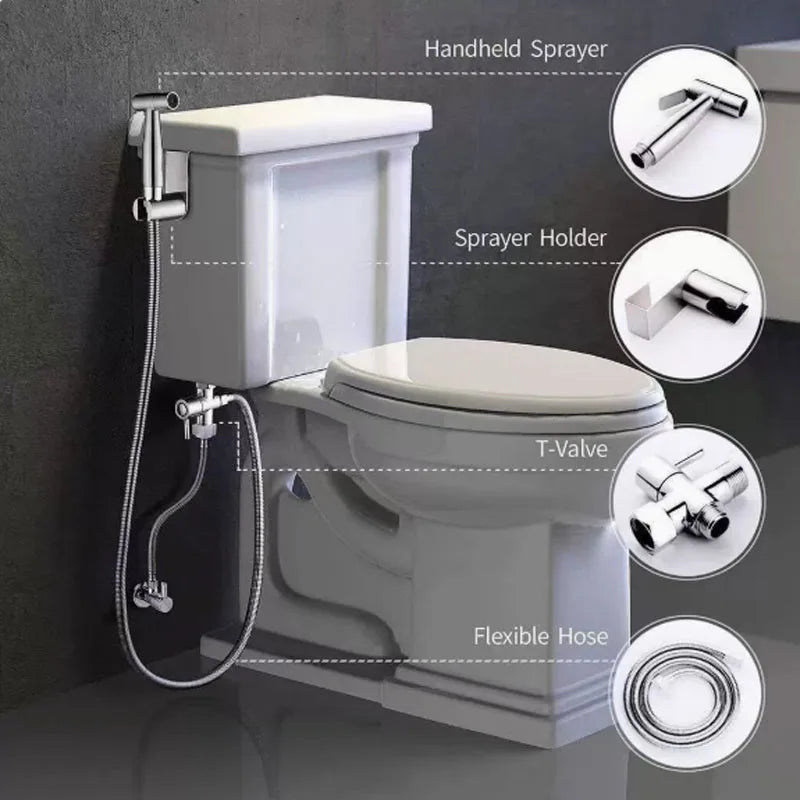 High-Pressure Bidet Spray Gun & Triangle Valve Bathroom Kit