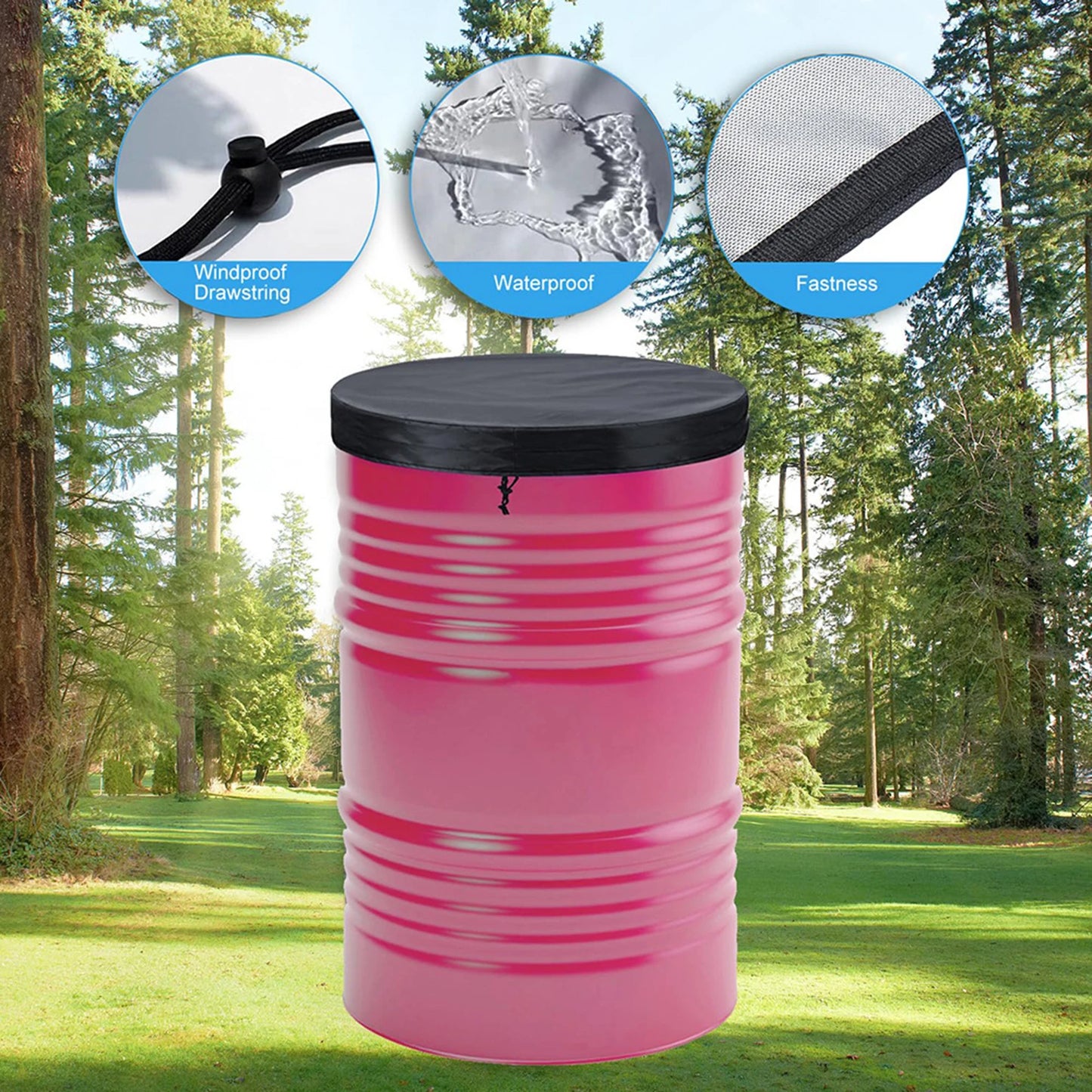 210D Oxford Cloth Drum Lid Cover Waterproof Stock Tank Pool Cover UV Resistant for Water Barrel Trash Can All-Weather Protection Peaceful Pleasures Health and Wellness