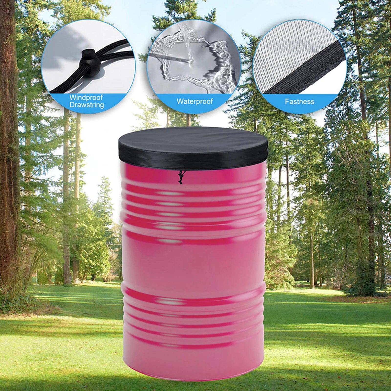 210D Oxford Cloth Drum Lid Cover Waterproof Stock Tank Pool Cover UV Resistant for Water Barrel Trash Can All-Weather Protection Peaceful Pleasures Health and Wellness