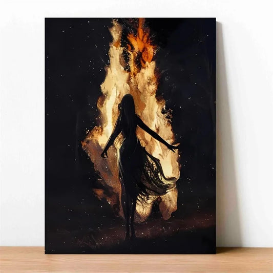 Gothic Witch Bonfire Canvas Print | Halloween Dark Academia Art Canvas Art Print Peaceful Pleasures Health and Wellness