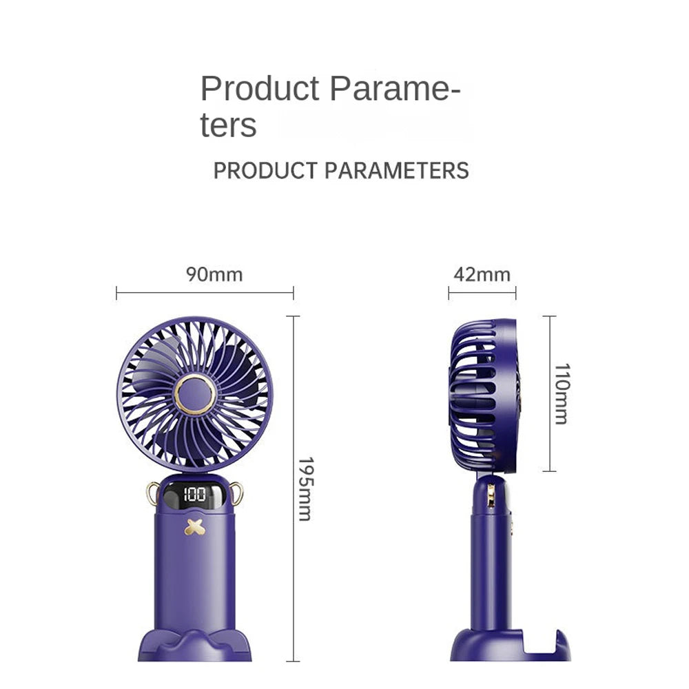 Portable Ultra-Quiet USB Mini Handheld Fan Portable Desk Fans 5 Speed USB Rechargeable Fan with Phone Stand and Display Screen Peaceful Pleasures Health and Wellness