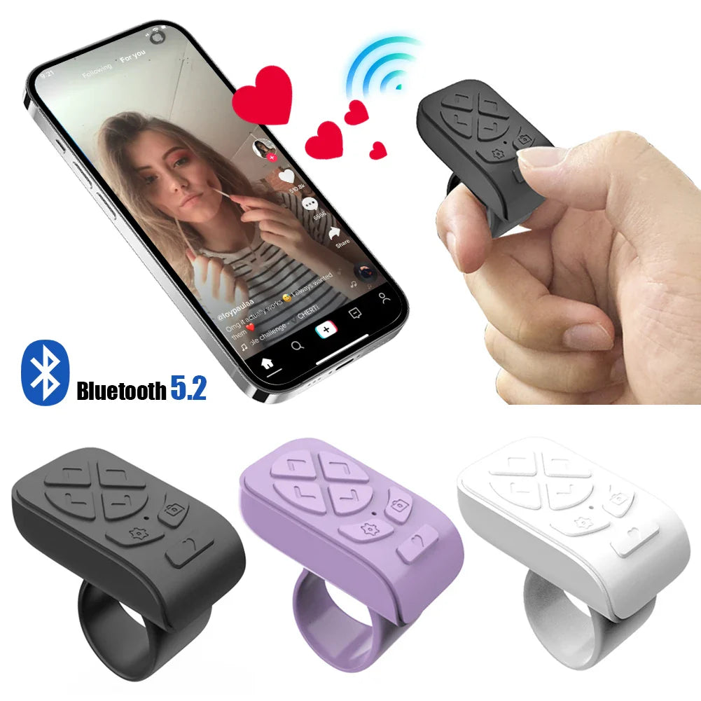 7-Button Bluetooth 5.2 Finger Ring Remote for Phone & Camera
