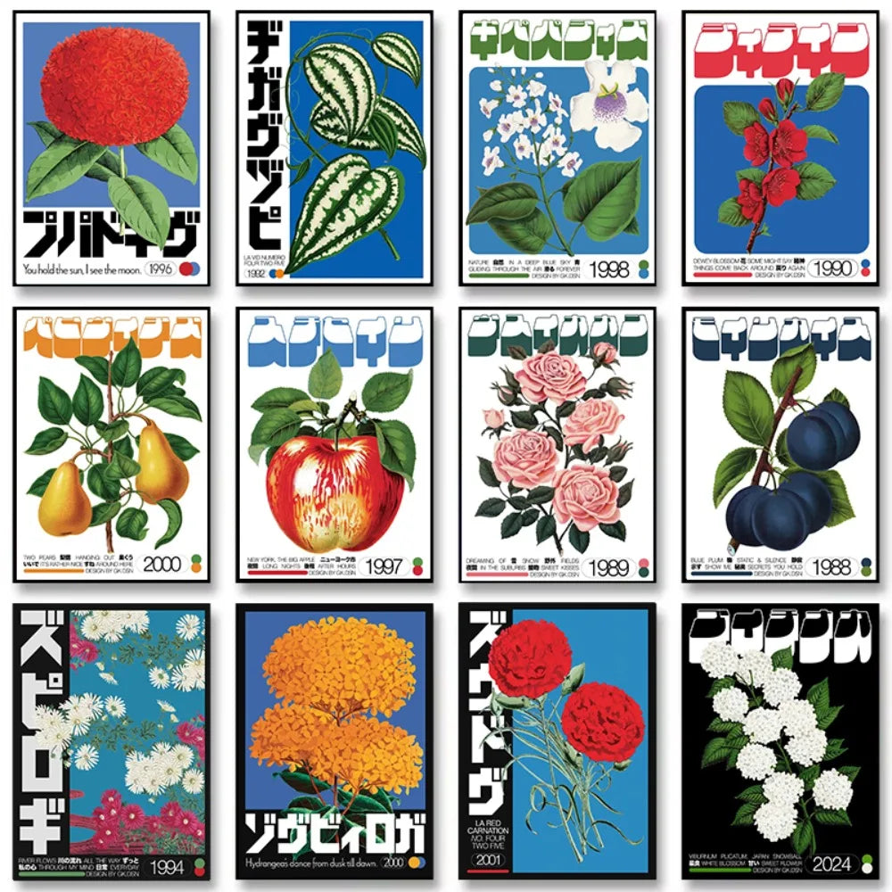 Japanese Retro Floral Canvas Wall Art | Unframed Poster