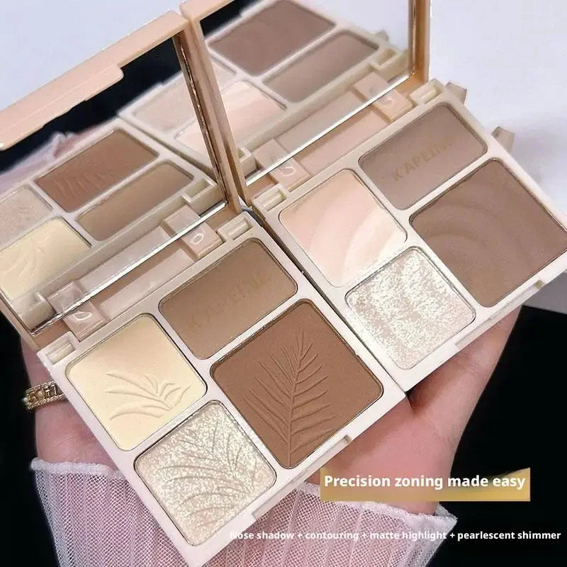4-Colors Highlight & Contour Palette with Mirror Matte Highlighter Contour Natural Glow Contour Powder Face Makeup for Beginners Peaceful Pleasures Health and Wellness