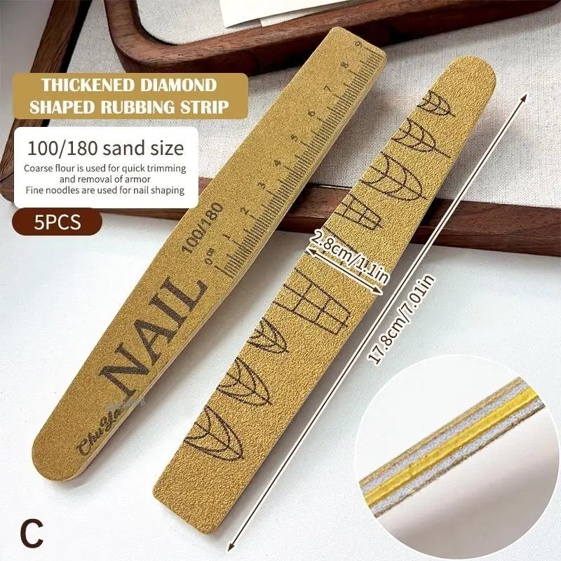 5 Pcs Double-Sided Nail File Set With Scale 100/180 180/240 Grit Washable Ruler Sanding Nail File Durable Nail Sanding Tools Peaceful Pleasures Health and Wellness C