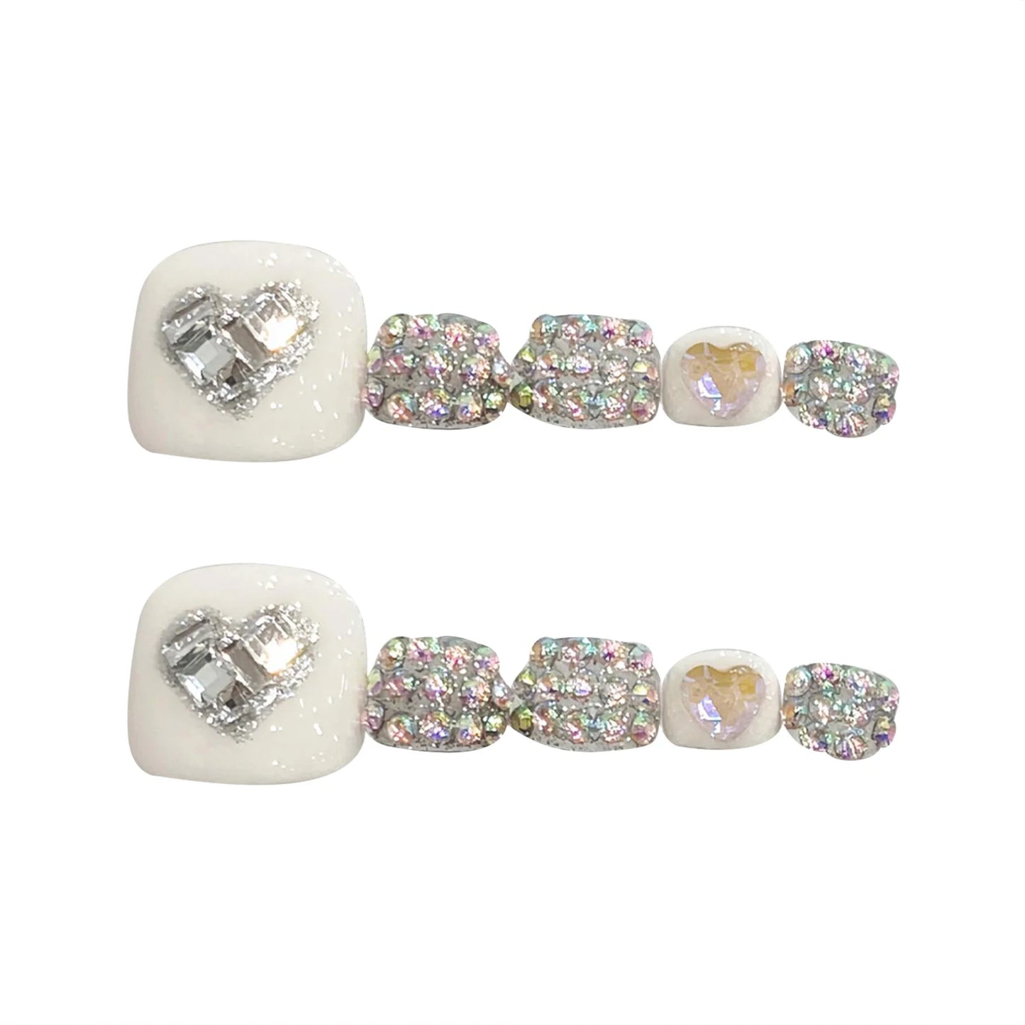 10pcs Handmade Press on Toenails Flash Rhinestone Design White Square Fake Toenails for Women Wearable Reusable False Toe Nails Peaceful Pleasures Health and Wellness L 5