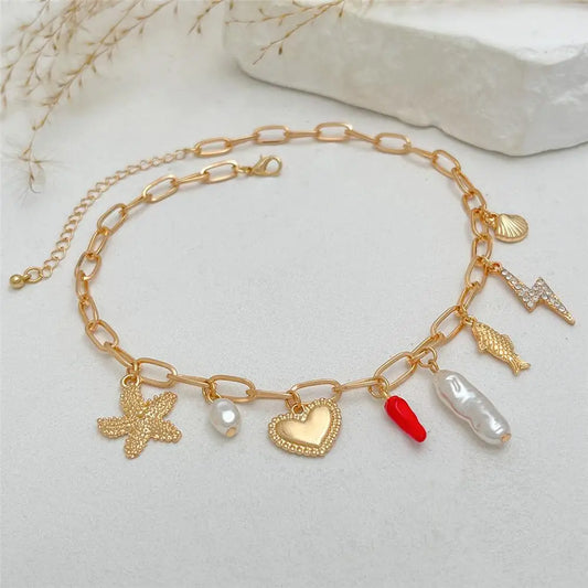 Vintage Enamel Cherry Necklace – Ocean Style Gold Pendant for Women Enamel Pendant Necklace Oasis Select