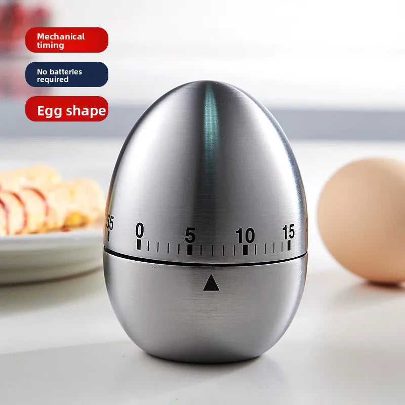 Creative Egg Shaped Mechanical Timer 60 Minute Loud Alarm Kitchen Tool Perfect for Baking Cooking and Student Study Reminder Peaceful Pleasures Health and Wellness Silver