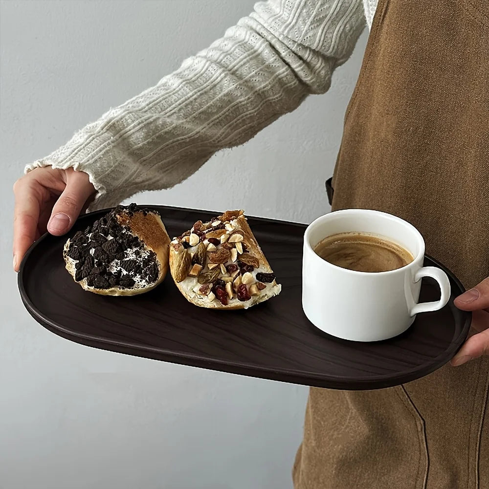 2-Piece Set of Small Oval Trays in Walnut Wood Color, Suitable for Tea Cups, Small Plates, Snacks, Cakes, Café Desserts, Storage Trays, Tea Trays, Christmas and Halloween Table Decorations Peaceful Pleasures Health and Wellness