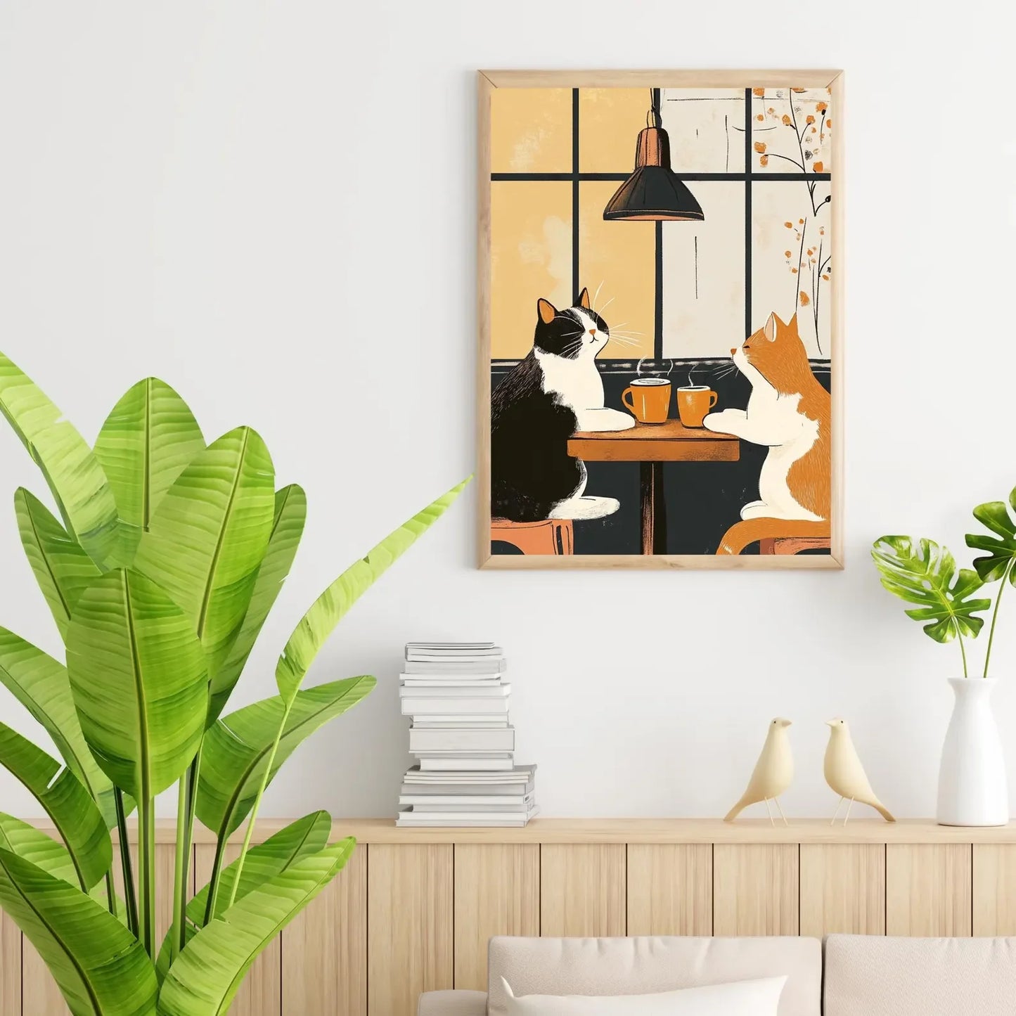 Funny Cat Coffee Canvas Wall Art | Vintage Cat Café Poster Canvas Wall Art Peaceful Pleasures Health and Wellness