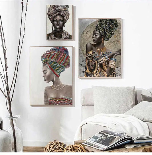 African Woman Portrait Canvas Wall Art | Boho Living Room Print Canvas Wall Art Peaceful Pleasures Health and Wellness