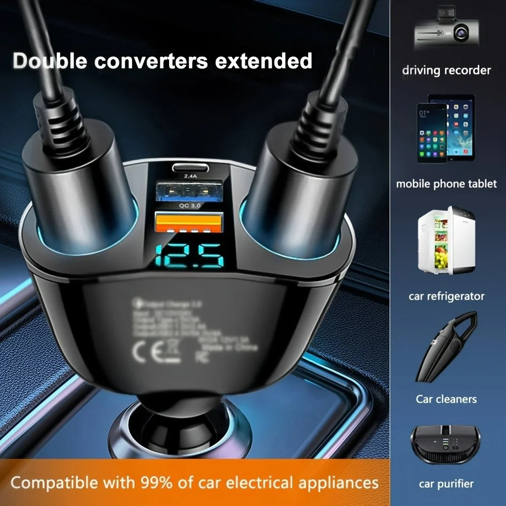 Dual USB Type-C Car Charger | Digital Display Fast Charging