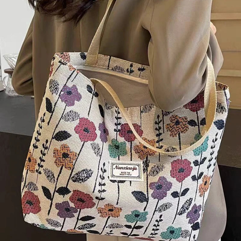 Large Capacity Niche Shoulder Bag Women New Canvas Tote Bag Class Handbag Commuter Tote Bag Fashion Versatile Casual Daily Bags Peaceful Pleasures Health and Wellness