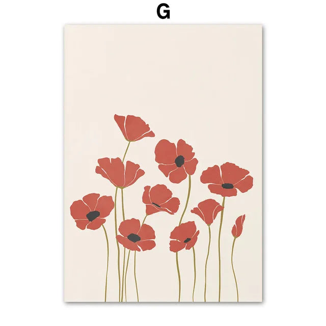 Abstract Floral Canvas Wall Art | Nordic Flower Poster Print Canvas Wall Art Peaceful Pleasures Health and Wellness G 40x50cm Unframed