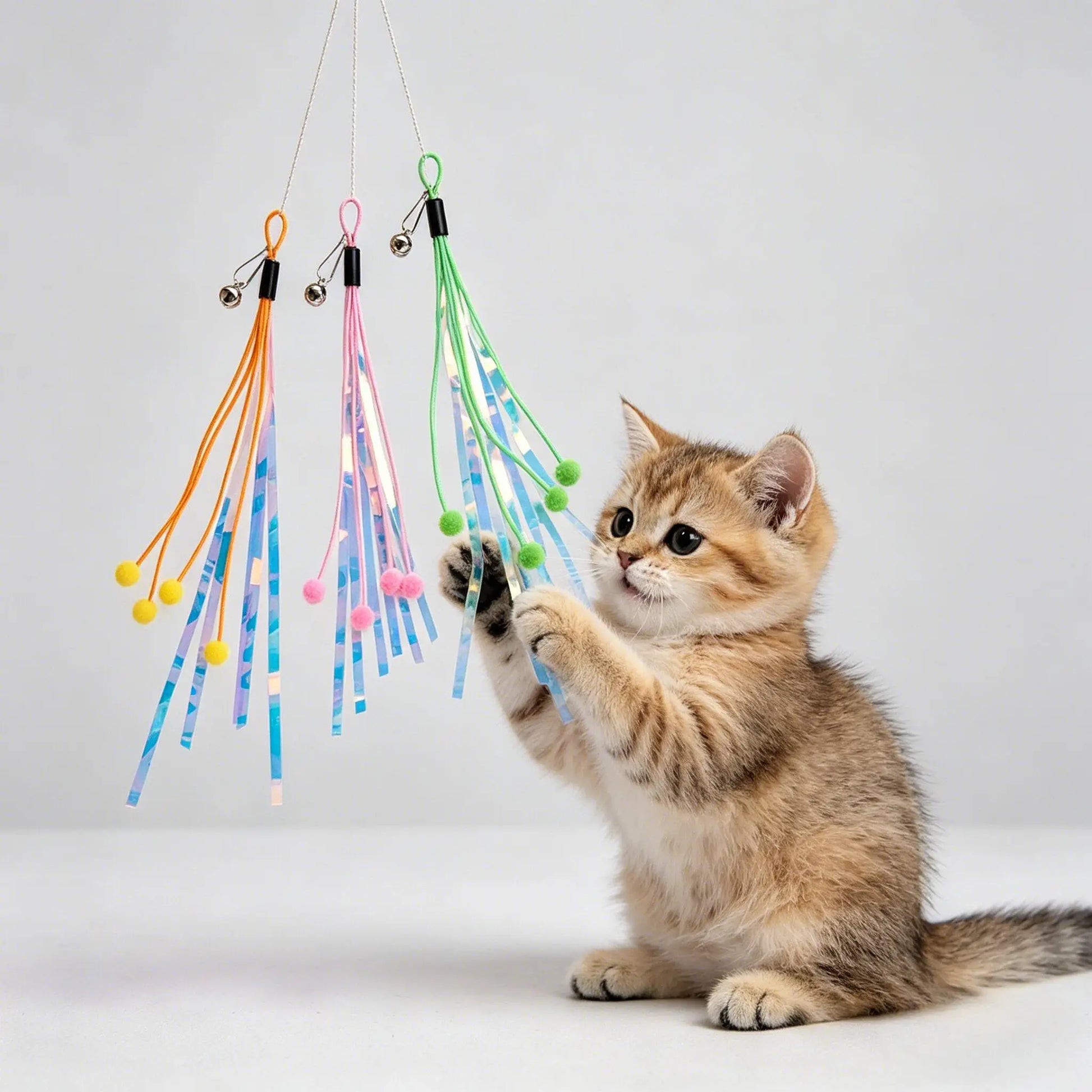 Cat Wand Toy Replacement – Bell, Foil Tassel & Ribbon Teaser Cat Teaser Toy Peaceful Pleasures Health and Wellness