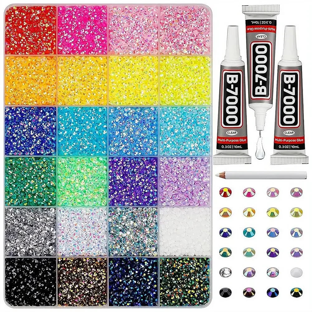 1Set 24/40 Grid 3mm Mixed Color Resin Drill AB Rhinestone Set For Nail Art Charms Colorful DIY Decoration Clothing Crafts Peaceful Pleasures Health and Wellness
