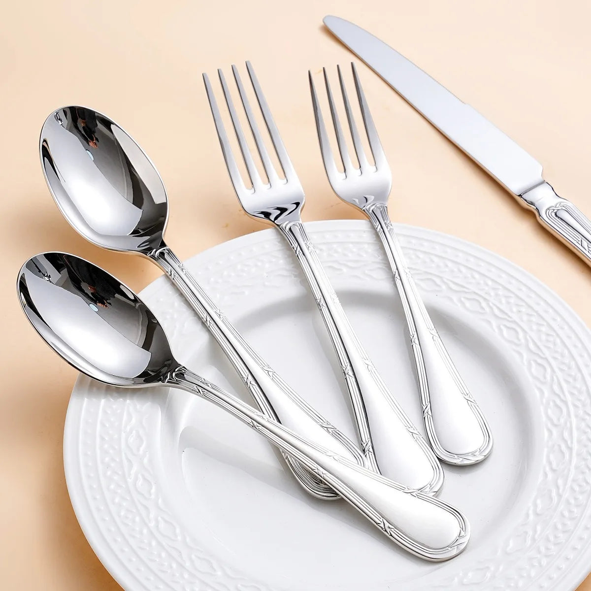 Luxury 18/10 Stainless Steel Flatware Set – Mirror-Polished Heavy Weight Cutlery (4 or 5-Piece)