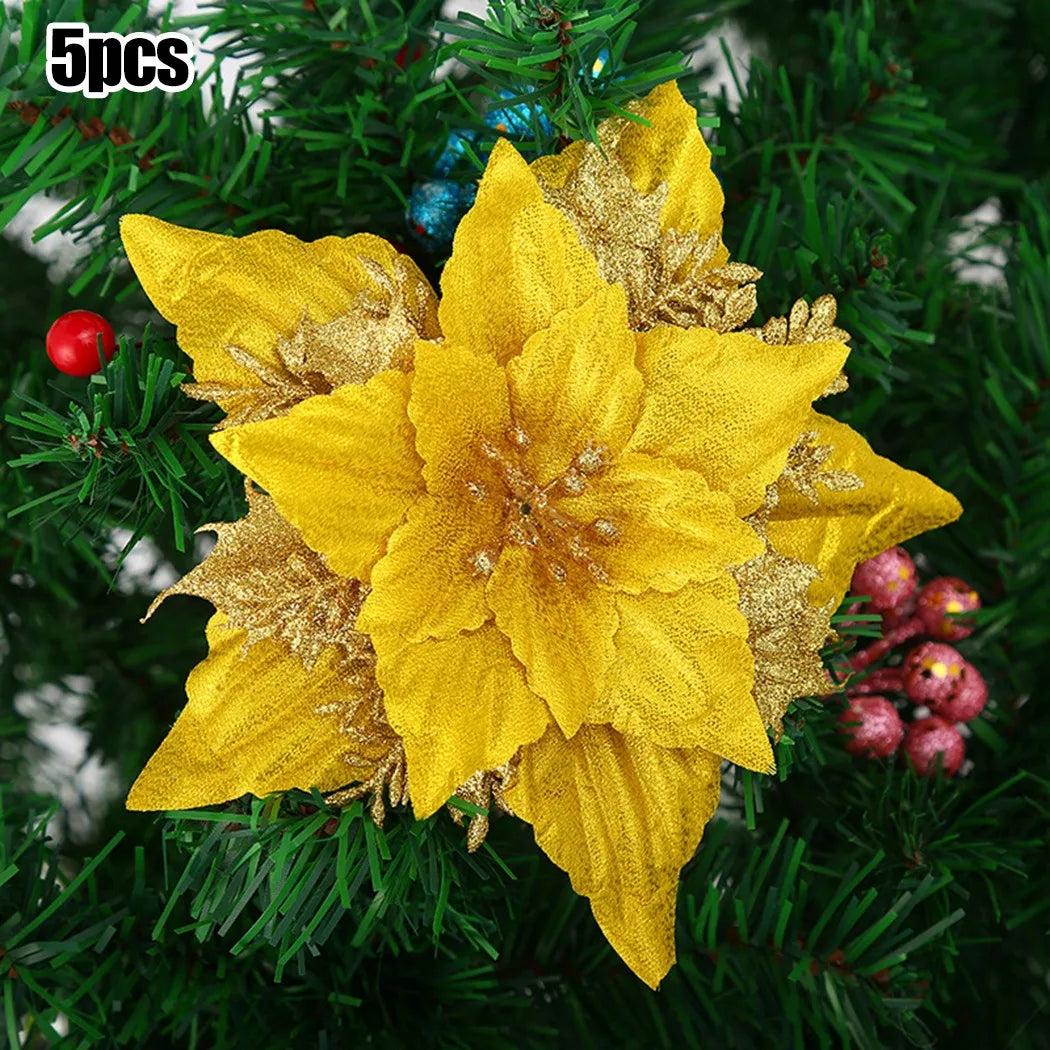 Christmas Large Poinsettia Glitter Flower Tree Hanging Party Xmas