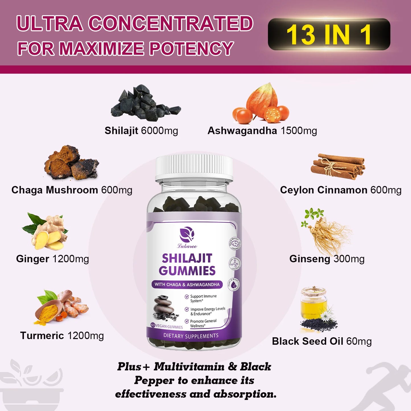 Himalayan Shilajit Gummies 13-in-1 – 60ct Peaceful Pleasures Health and Wellness