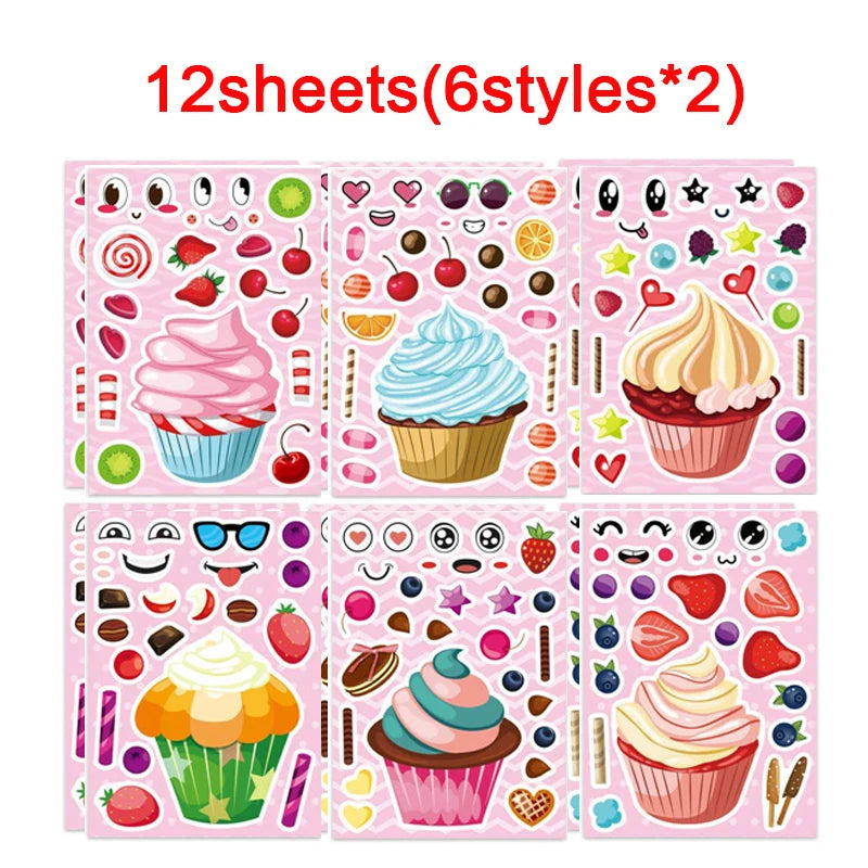Creative Cupcake Make Face Stickers Sheets Kids Children Toddlers