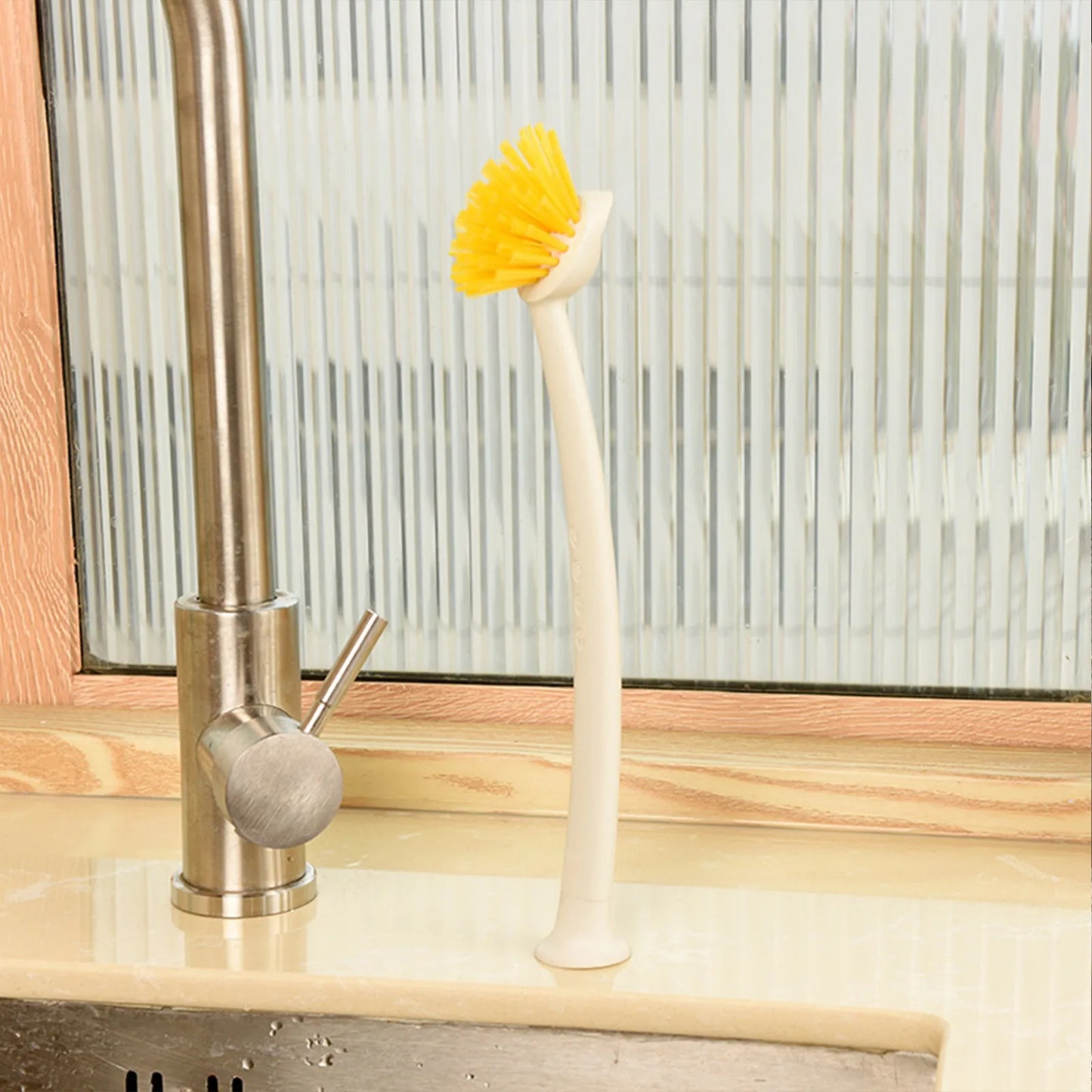 Long Handle Dishwashing Brush with Suction Cup | Kitchen Scrubber Kitchen Cleaning Brush Peaceful Pleasures Health and Wellness White