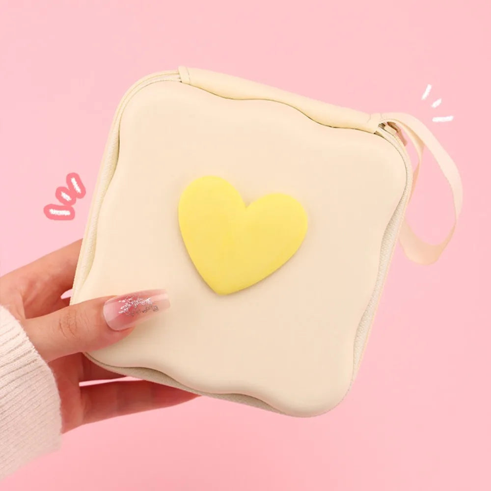 3D Heart Zipper Pouch – PU Leather Cable & Accessories Bag