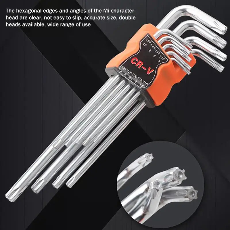 9-Piece Torx Star Wrench Set – Dual-End L-Shape Allen Keys