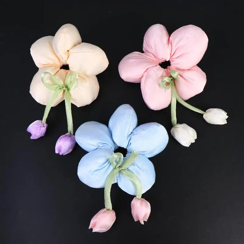 Candy Color Flower Scrunchie – Soft Fabric Hair Tie for Women